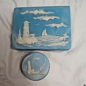 2 Nautical Soap Stone vintage trinket boxes by Robert Nemith